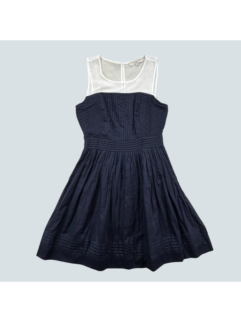 Ann Taylor Loft Navy & White Sleeveless Fit & Flare Dress With Sheer Yoke Size 4